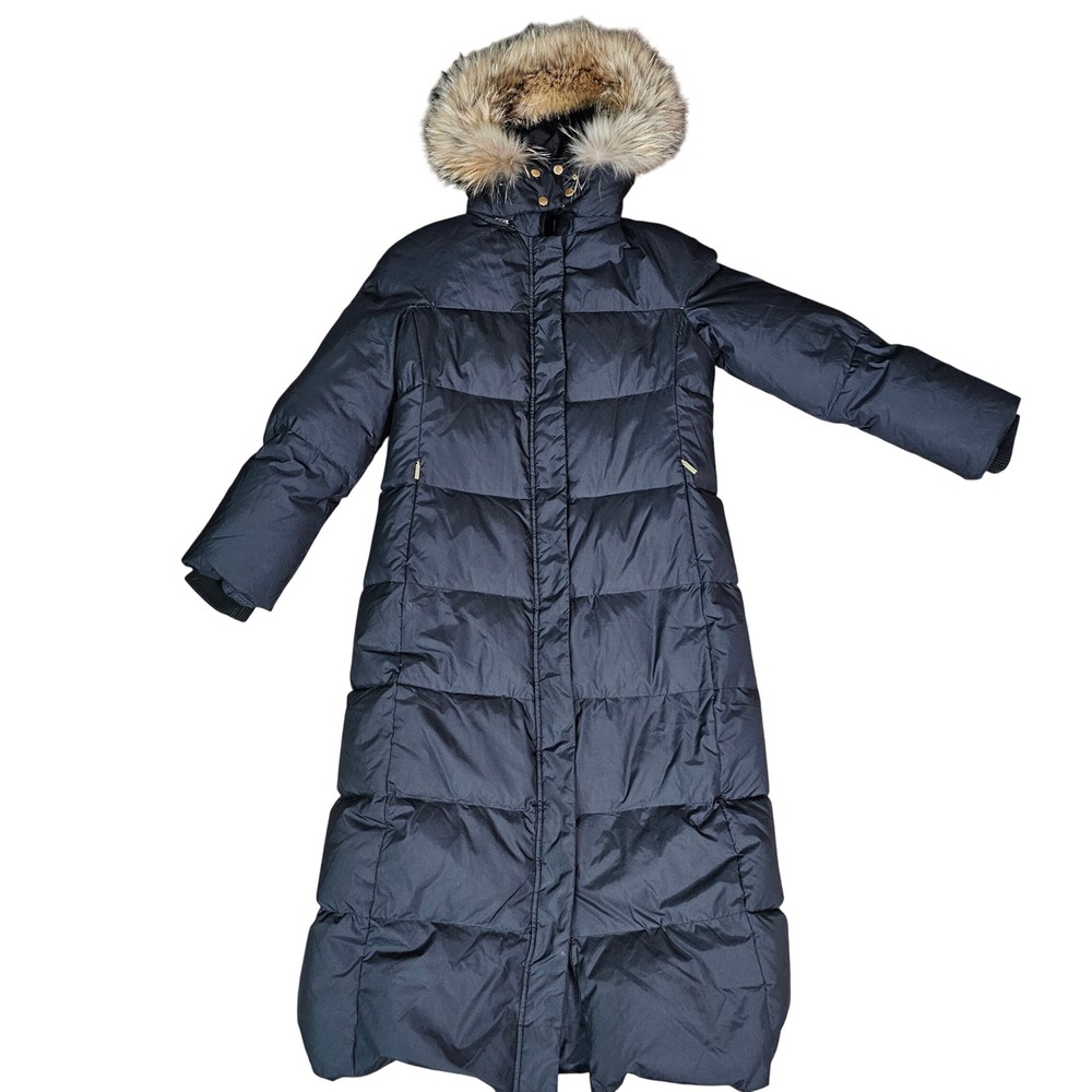 Ellen Tracy Long Puffer Coat Black Racoon Fur Hood Down Fill Women's Size S/M - Picture 5 of 15